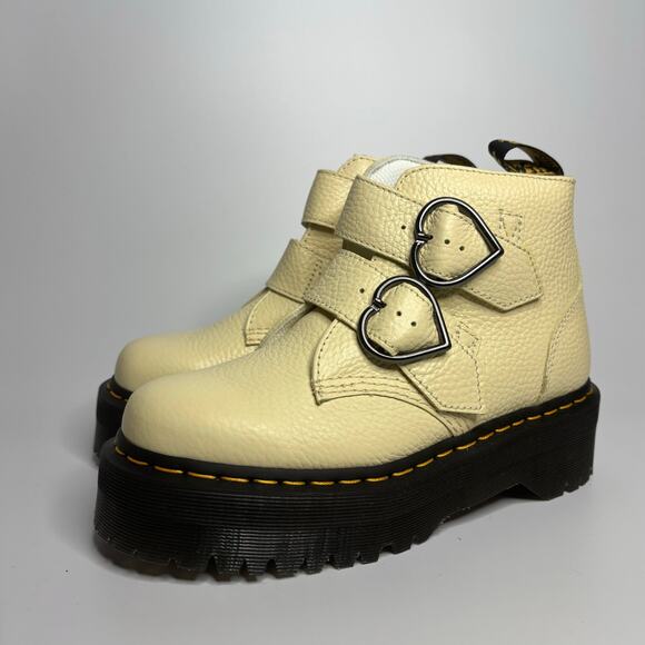 Dr. Martens Devon Heart Leather Platform Boots in Toile Cream Milled Nappa - Picture 1 of 10